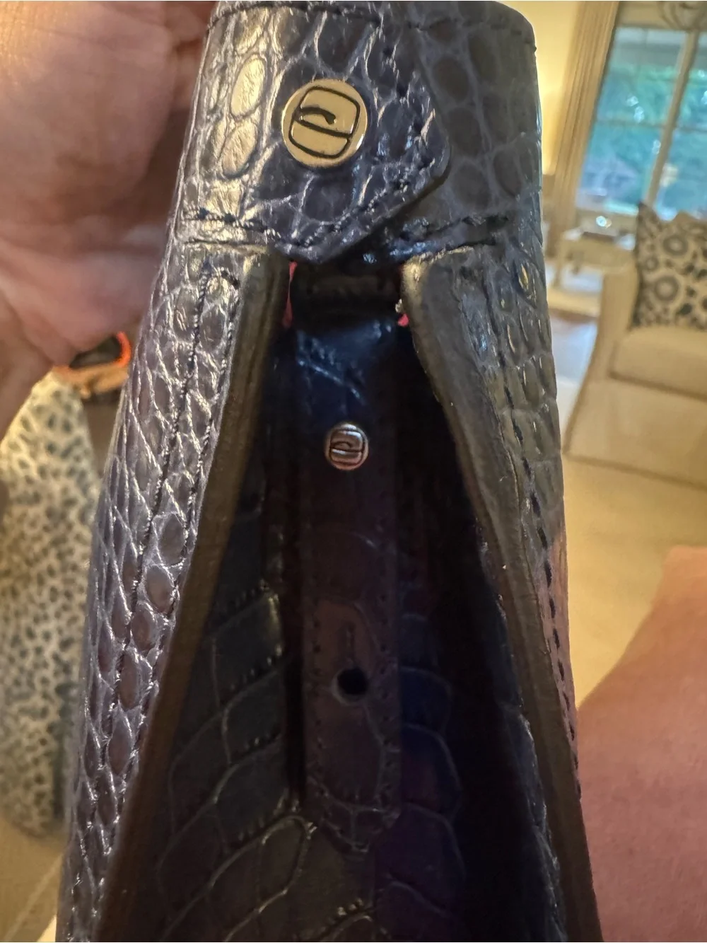 Gianni Chiarini Italian Navy Blue Croc Embossed Leather Handbag / Satchel